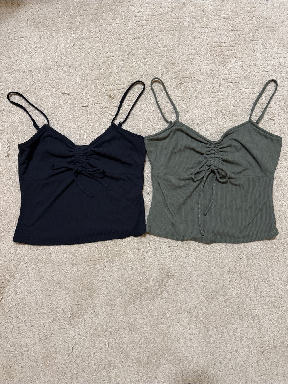 Women’s Ruched Tie-Front Cami Tank Top - Black & Olive set